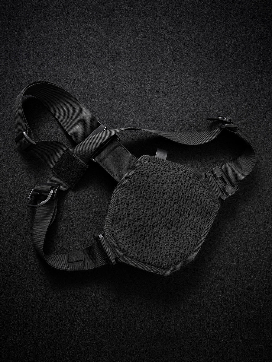 TACTICALGEEK Chest-Front Phone Sheath Harness – Rear View with Breathable Mesh Pad