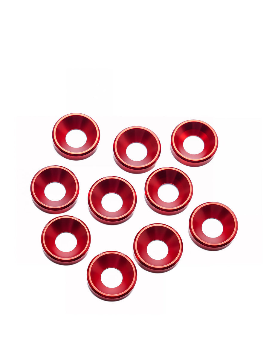 Black M4 screw with countersunk washer components for custom sheath hardware applications.