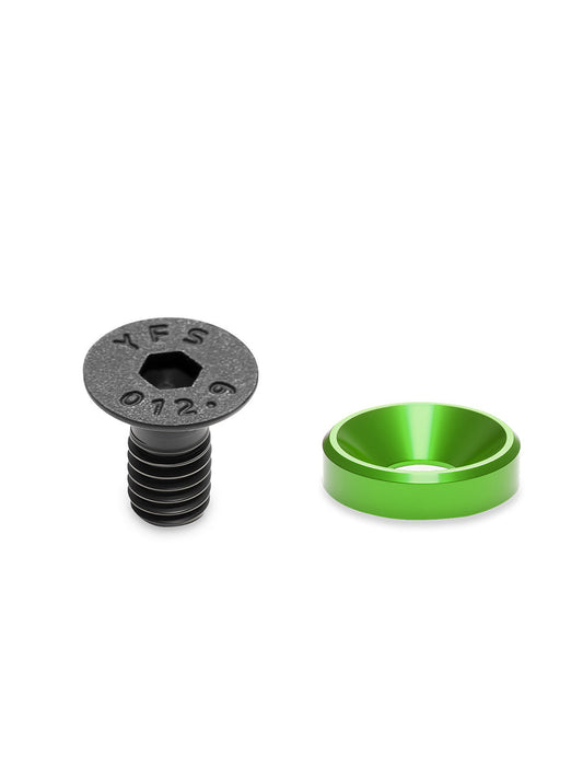 Custom sheath hardware kit featuring red anodized aluminum countersunk washers and M4 screws.