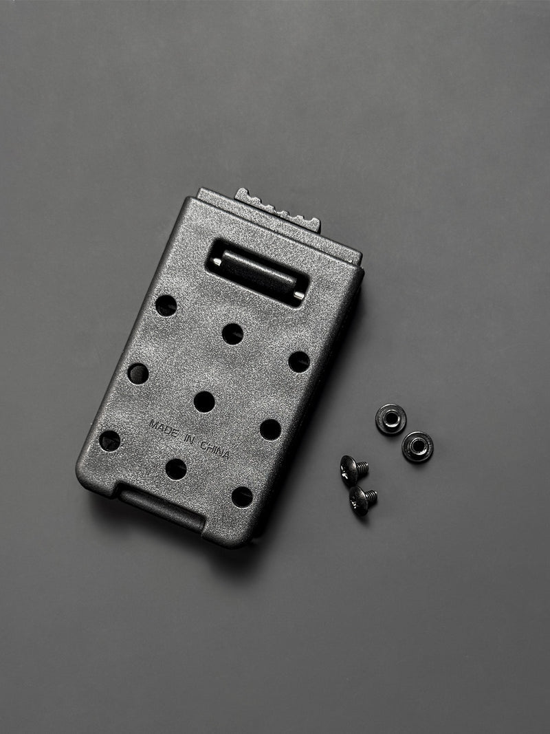 Dark background product image of the TACTICALGEEK TG G7 EDC Knife Clip Holster belt buckle with detailed mounting components.