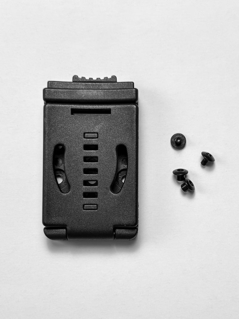 Front view of the TACTICALGEEK TG G7 EDC Knife Clip Holster belt buckle showing the adjustable clip design.