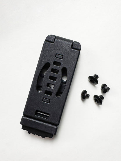 TACTICALGEEK TG G8 EDC Knife Clip Holster belt buckle with mounting screws and adjustable attachment system.
