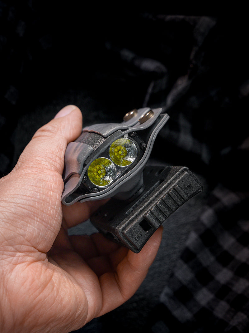 Top opening detail of the T style TACTICALGEEK TG TX13 KYDEX flashlight sheath showing the flashlight head