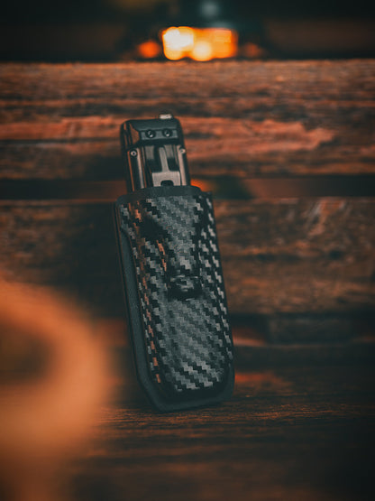 TG TX5 KYDEX EDC flashlight holster attached to belt for quick access carry