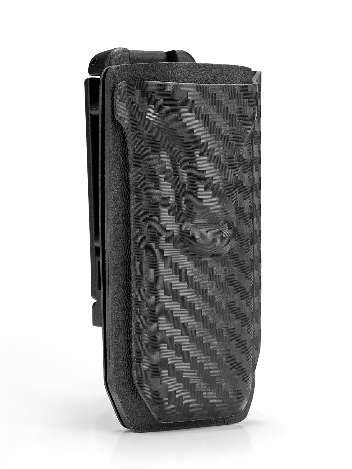 Front view of TACTICALGEEK TG TX5 KYDEX EDC flashlight holster compatible with NITECORE EDC25 and EDC27