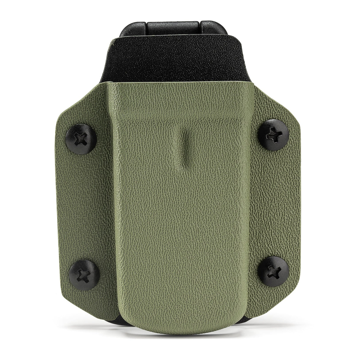 Front view of the olive green TX3 Multitool Sheath on a light gray background.