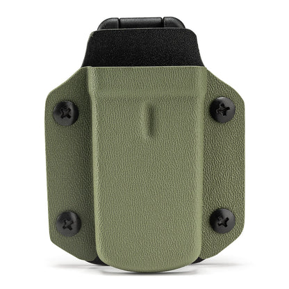 Front view of the olive green TX3 Multitool Sheath on a light gray background.
