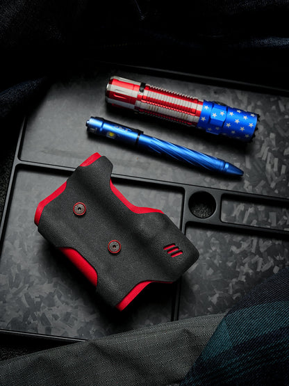 TACTICALGEEK Black and Red Kydex EDC Sheath with Flashlight and Pen Gear Setup