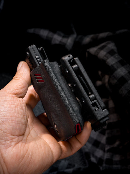 TACTICALGEEK Black and Red Kydex EDC Sheath – Side Profile and Belt Mount