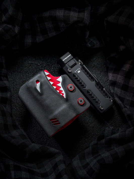 TACTICALGEEK Black and Red Shark Kydex EDC Sheath – Front View