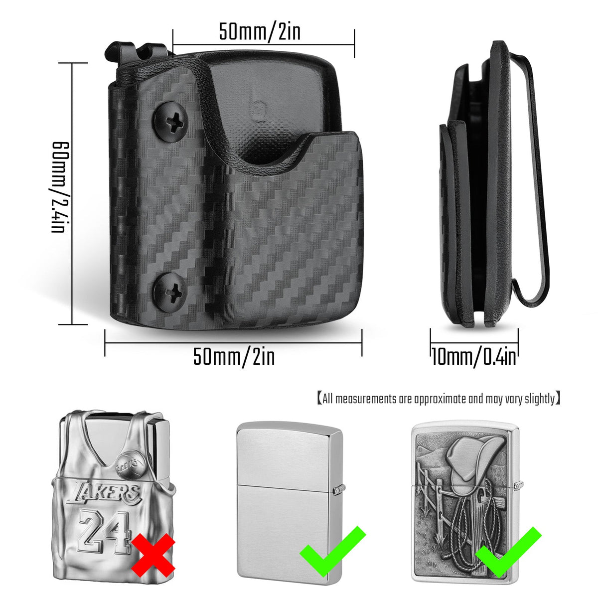 TACTICALGEEK Carbon Fiber Pattern Kydex Sheath for Zippo Lighter – Size and Compatibility Guide