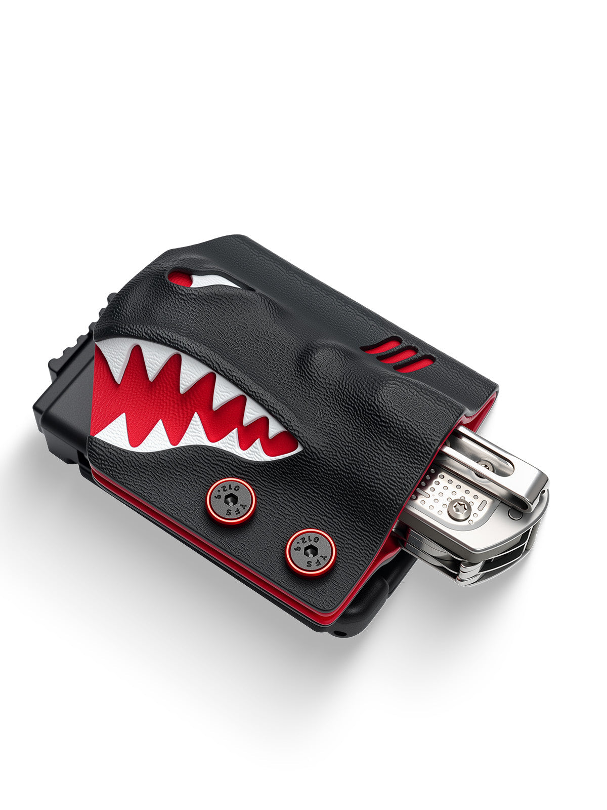 TACTICALGEEK Black and Red Shark Kydex Multi-Tool Sheath – Angled Product View