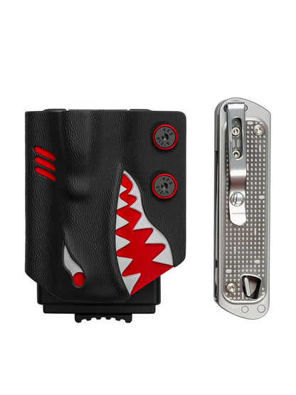 TACTICALGEEK Black and Red Shark Kydex Multi-Tool Sheath – Front and Side View
