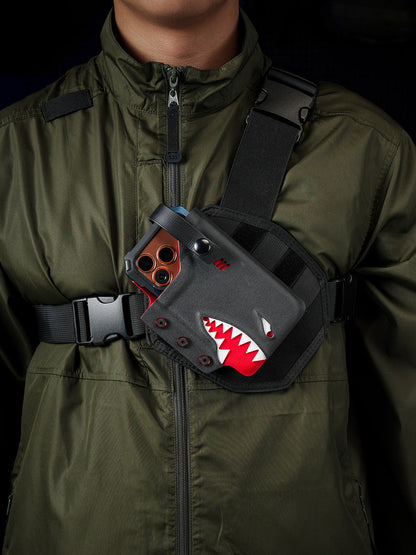TACTICALGEEK Shark Chest-Front Phone Sheath for iPhone 17 Pro & 17 Pro Max – Worn Front View